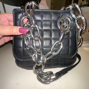 Quilted Vegan Leather Chain Crossbody Bag / Purse